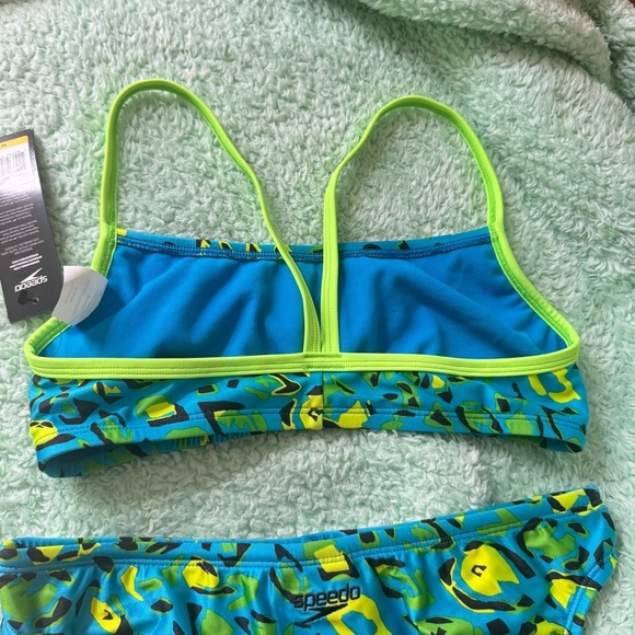 Speedo Neon Green Blue Leopard Print Bikini Set - Picture 5 of 8